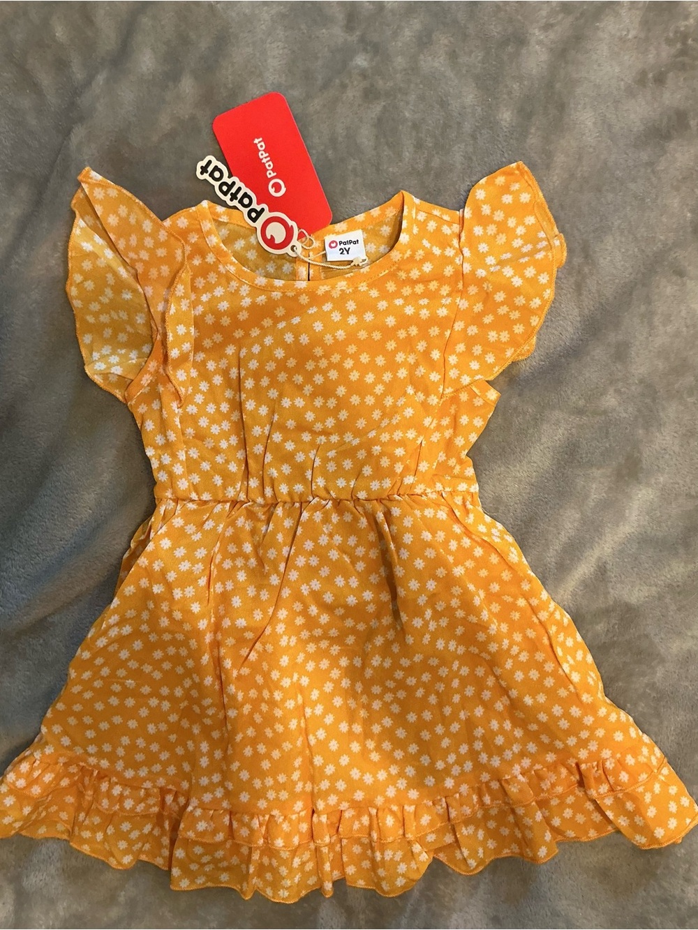 PatPat Yellow Daisy Print Ruffle Sleeve Kids Dress